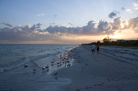 Sunset on beach, Sanibel Island, Gulf Coast, Florida, United States of America, North America