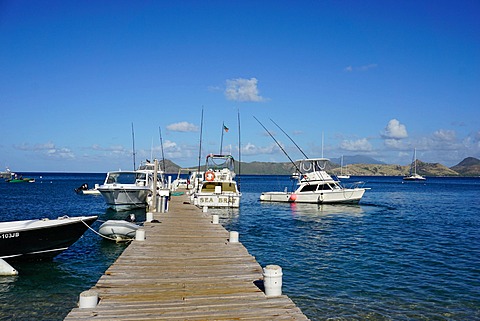 Dock at Oualie Beach, Nevis, St. Kitts and Nevis, Leeward Islands, West Indies, Caribbean, Central America 