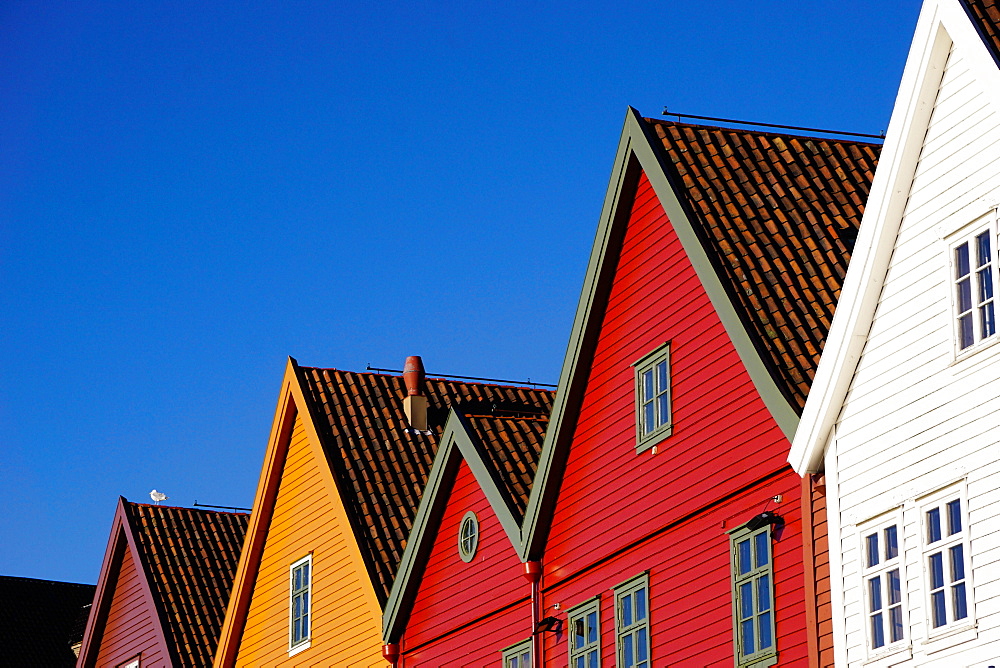 Traditional wooden Hanseatic merchants buildings of the Bryggen, UNESCO World Heritage Site, Bergen, Hordaland, Norway, Scandinavia, Europe