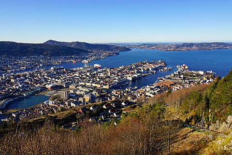 View of Bergen from Mount Floyen, Bergen, Hordaland, Norway, Scandinavia, Europe