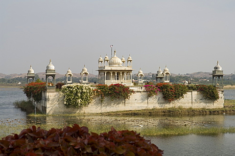 View of Pavilion in lake, Udai Vilas Palace, Dungarpur, Rajasthan, India