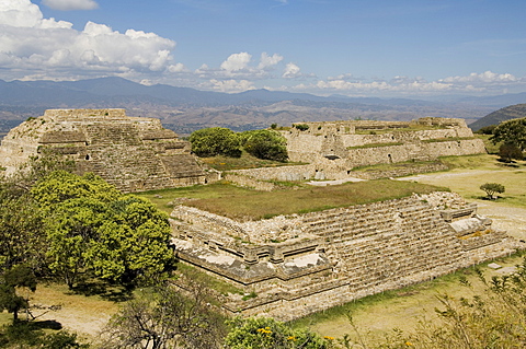 Looking west in the ancient Zapotec city of Monte Alban, near Oaxaca City, Oaxaca, Mexico, North America