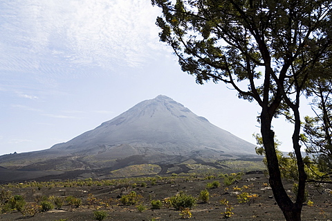 View from the caldera of the volcano of Pico de Fogo, Fogo (Fire), Cape Verde Islands, Africa