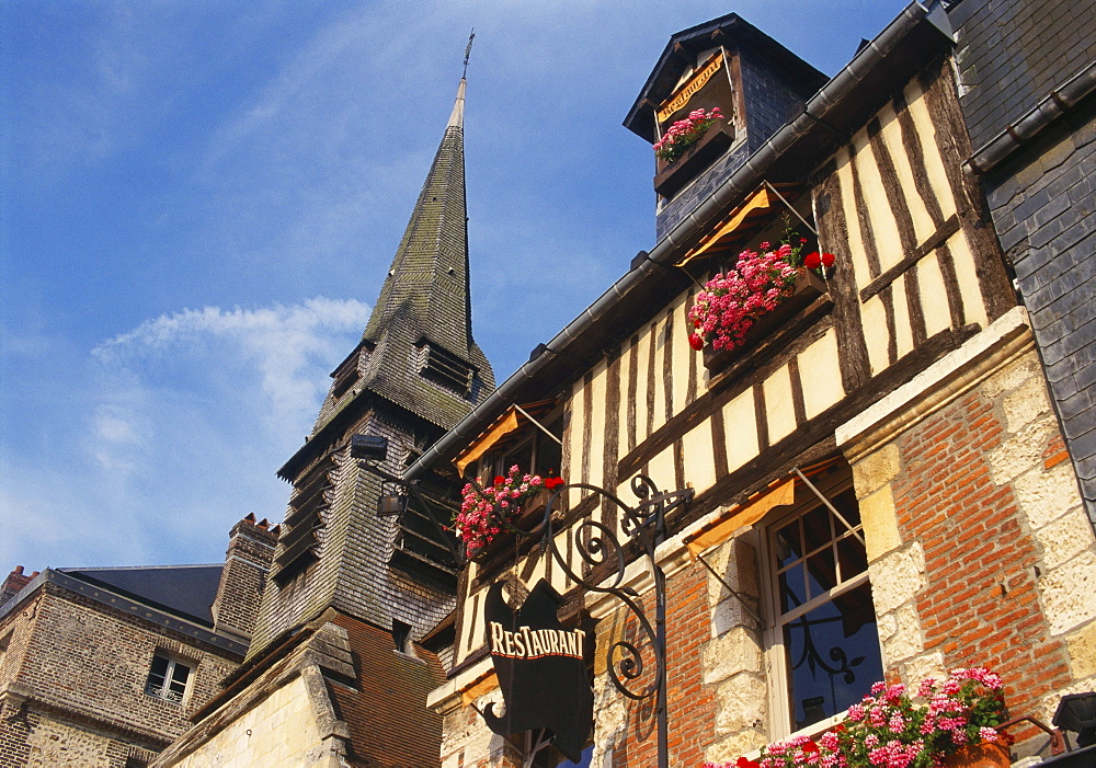 Building Exterior and Church Spire,  Quai St Etienne, Normandy, France