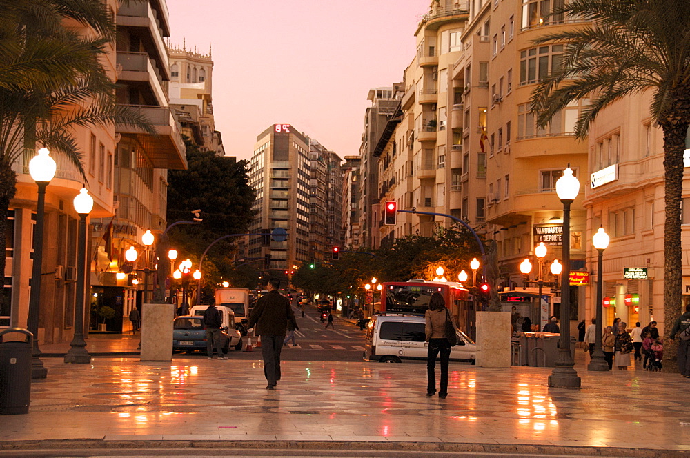 Mendez Nunez Rambla in the evening, Alicante, Valencia province, Spain, Europe