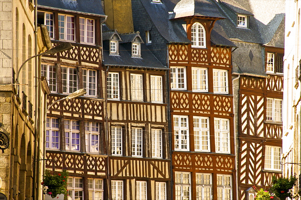 Typical half timbered houses, old town, Rennes, Brittany, France, Europe