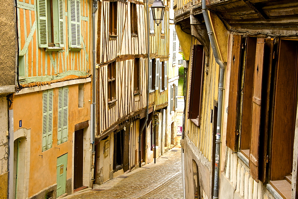 Medieval houses facades, half timbered, old town, Macon, Saone et Loire, Bourgogne (Burgundy), France, Europe