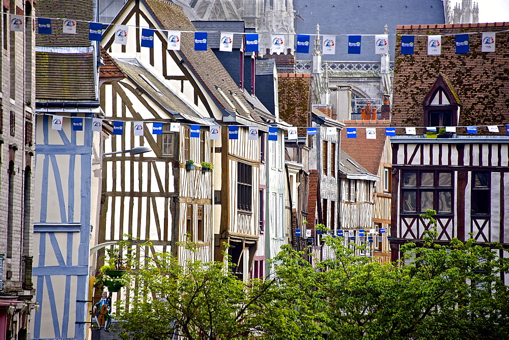 Half timbered Norman facades, Rouen, Normandy, France, Europe