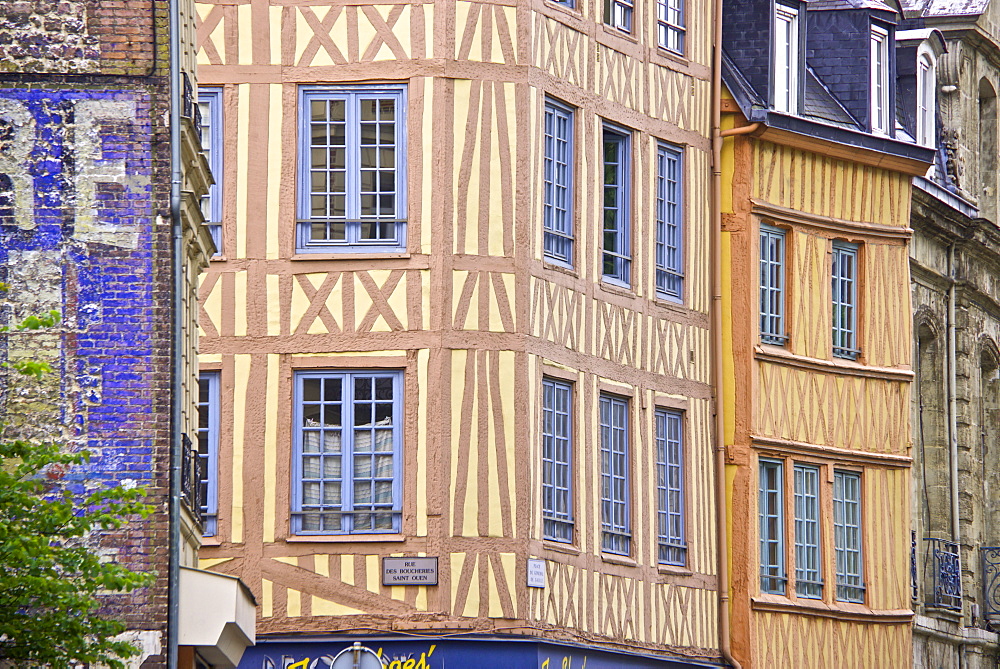 Half timbered Norman facades, Rouen, Normandy, France, Europe