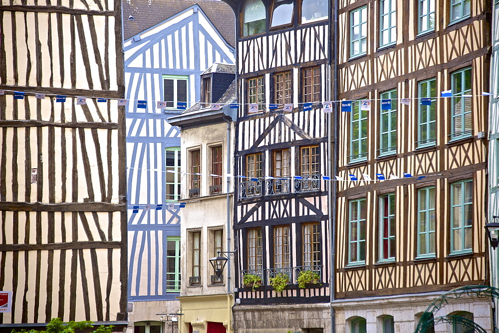 Half timbered Norman facades, Rouen, Normandy, France, Europe