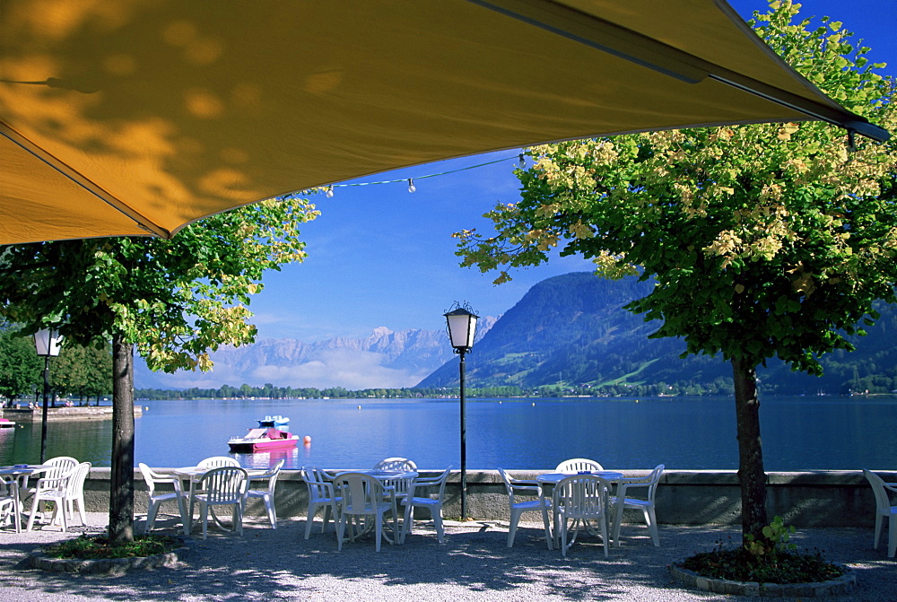 View of the lake from cafe, Zell am See, Austria, Europe