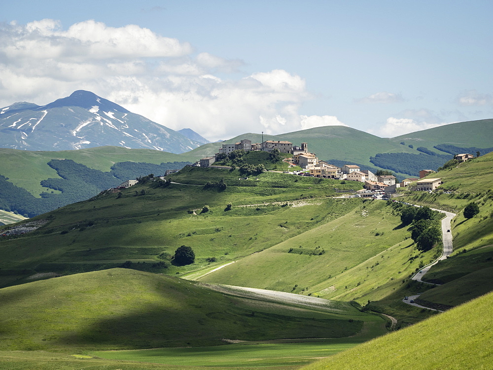 View from the Piano Grande towards Castelluccio, Umbria, Italy, Europe