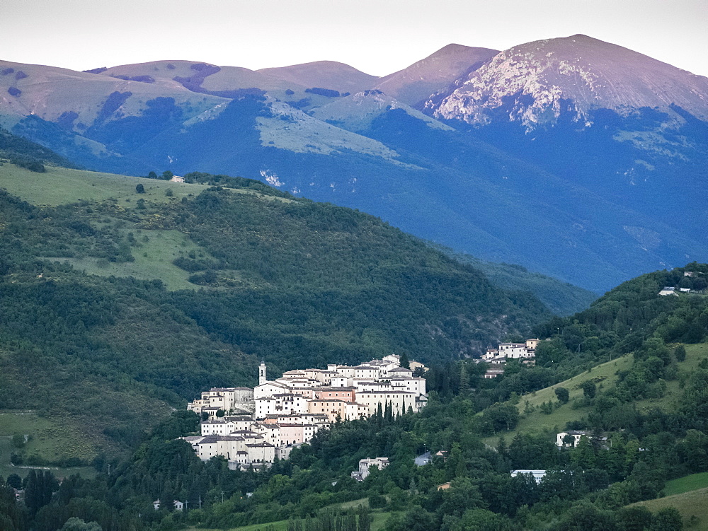 View at sunset, Village of Preci, Valnerina, Umbria, Italy, Europe