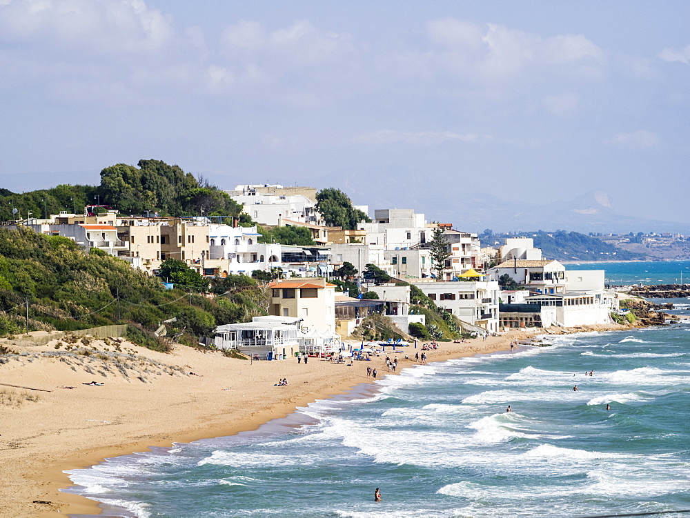 Beach and town of Marinella di Selinunte, Sicily, Italy, Mediterranean, Europe