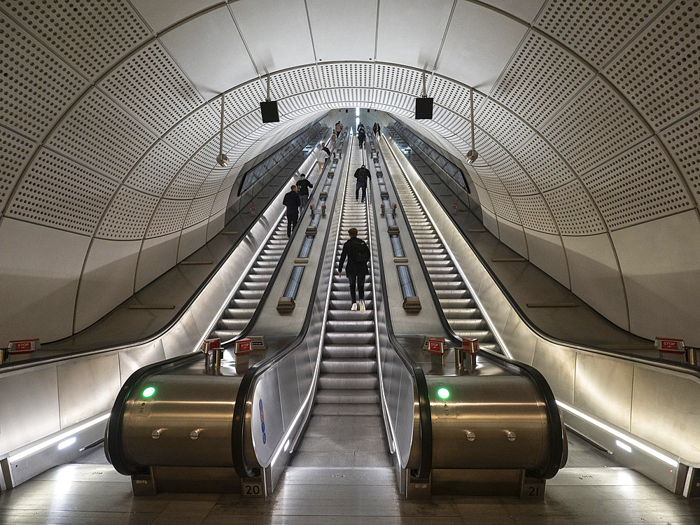 Escalator on the Elizabeth Line, London, England, United Kingdom, Europe