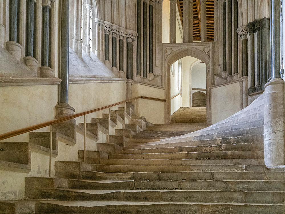 Steps to the Chapter House, Wells Cathedral, Wells, Somerset, England, United Kingdom, Europe