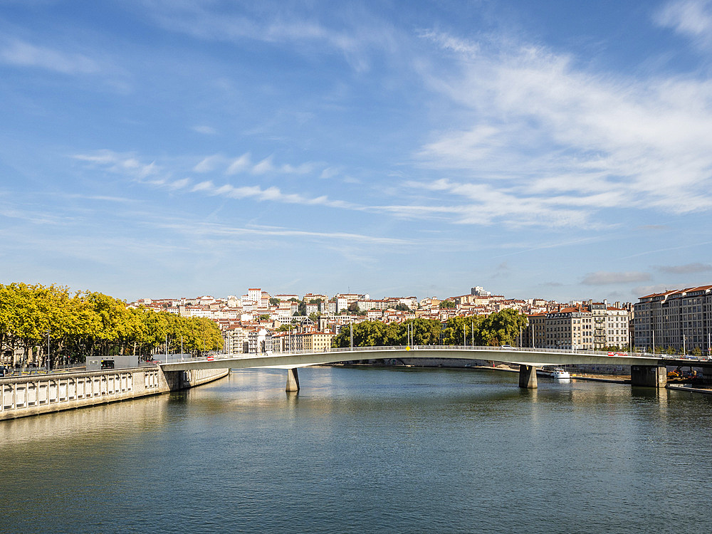 Quay and Pont Bonaparte, the River Saone, Lyon, Auvergne-Rhone-Alpes, France, Europe