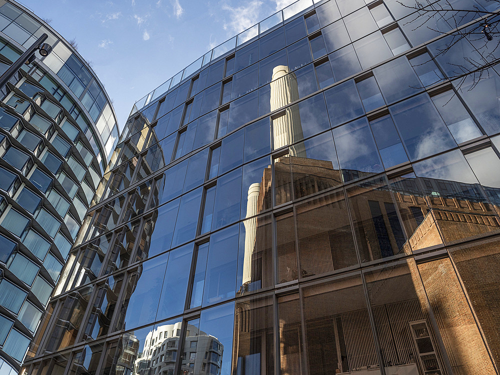 Reflection of Battersea Power Station, Battersea, London, England, United Kingdom, Europe