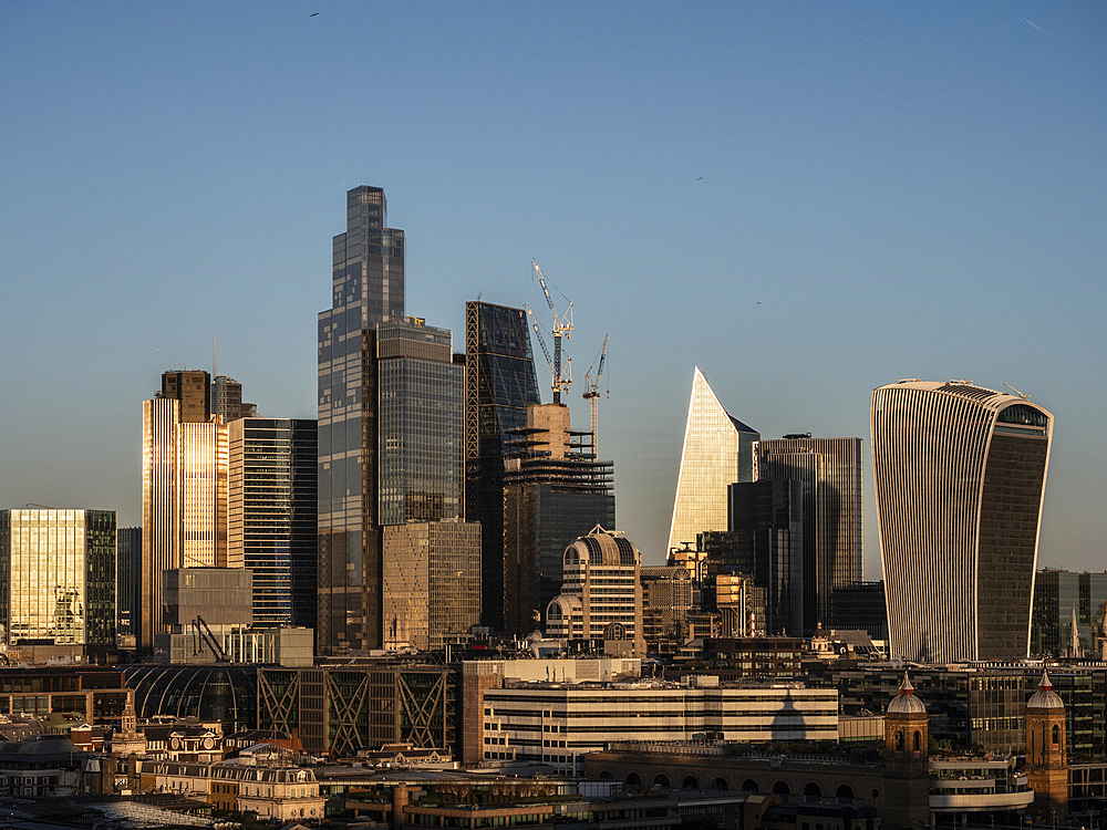 Skyline view of the City of London from Tate Modern, London, England, United Kingdom, Europe