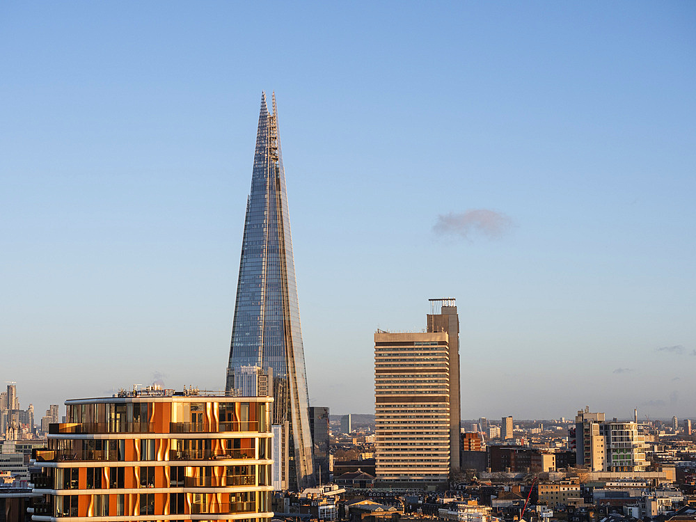 Skyline view of The Shard from Tate Modern, London, England, United Kingdom, Europe