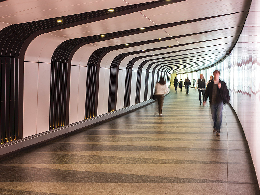 People in the Light Tunnel, Kings Cross, London, England, United Kingdom, Europe