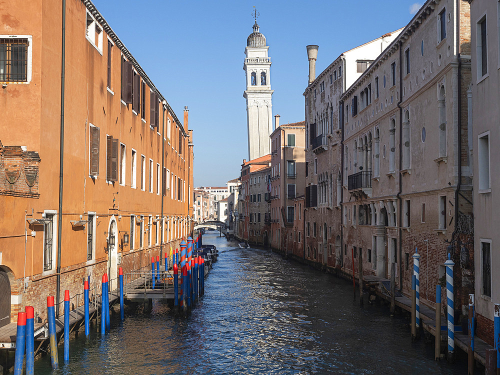 The leaning tower of San Giorgio dei Greci, Castello district, Venice, UNESCO World Heritage Site, Veneto, Italy, Europe