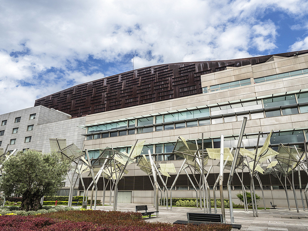 Metal and Glass Trees outside the Euskalduna Conference Centre and Concert Hall, Bilbao, Basque Country, Spain, Europe