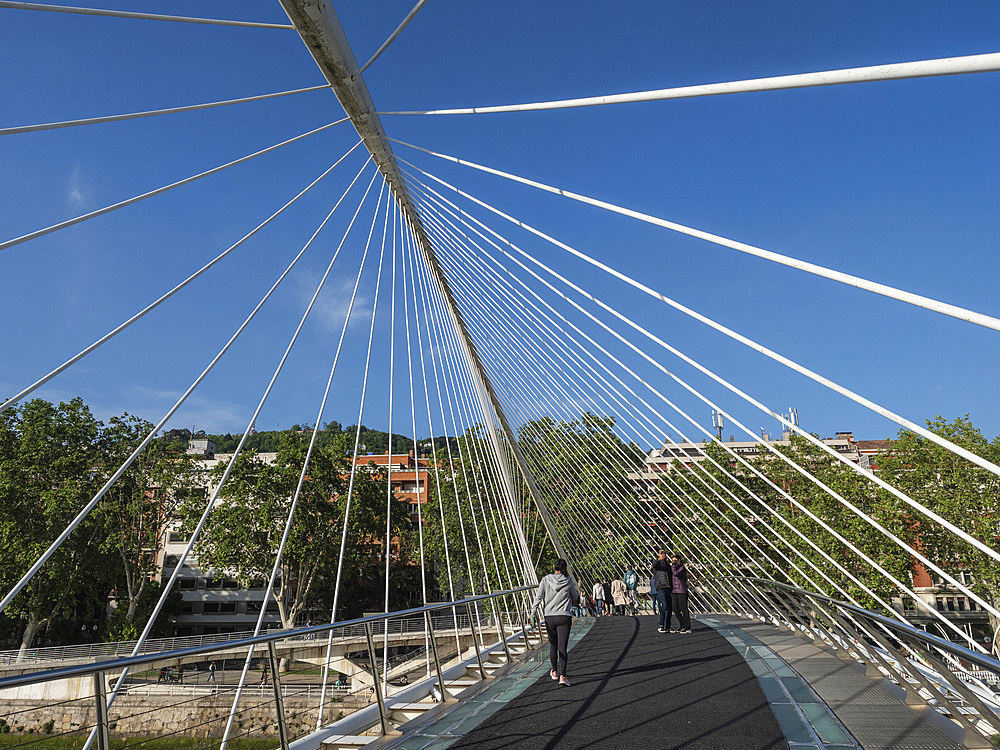 Zubizuri Footbridge, designed by Santiago Calatrava, Nervion River, Bilbao, Basque Country, Spain, Europe