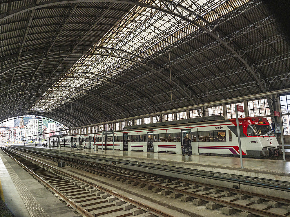 Train at platform, Abando Railway Station, Bilbao, Basque Country, Spain, Europe