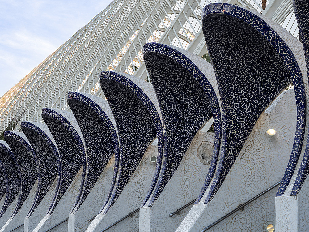 Mosaic tiled entrances to the Umbracle garden, City of Arts and Sciences, Valencia ,Spain, Europe