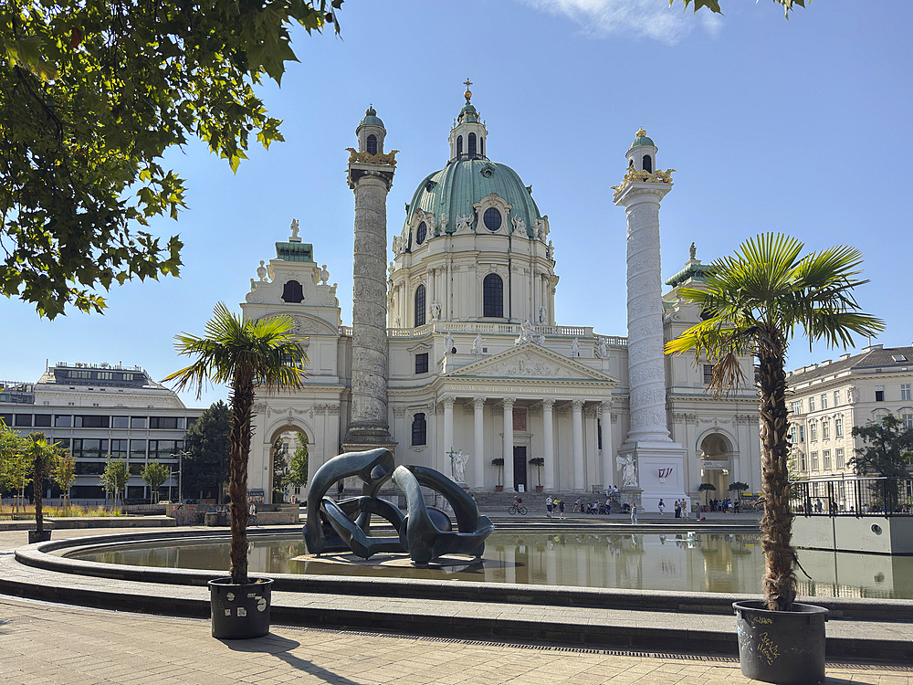 Sculpture by Henry Moore in front of the Karlskirche (St Charles Church), Karlsplatz, Vienna, Austria, Europe