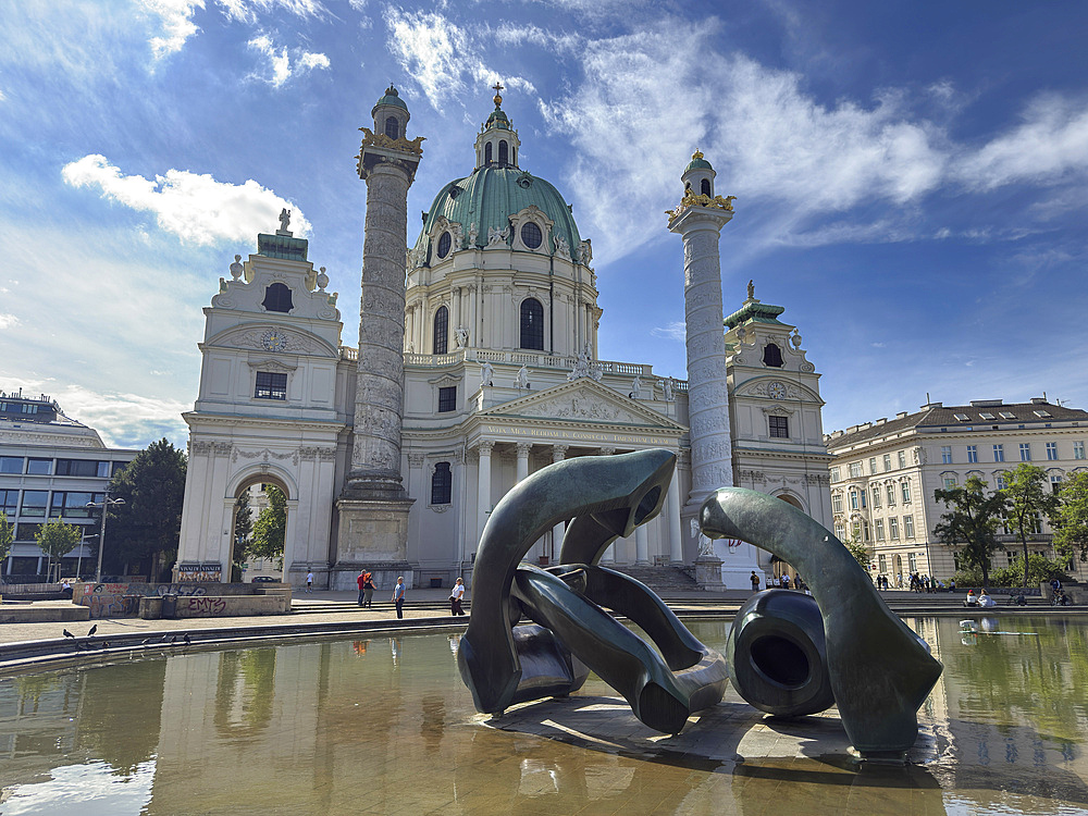 Sculpture by Henry Moore in front of the Karlskirche (St Charles Church), Karlsplatz, Vienna, Austria, Europe