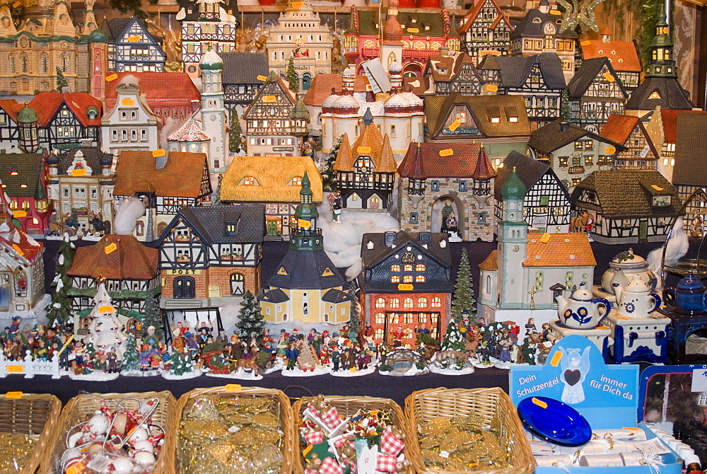 Ceramic houses, Weihnachtsmarkt (Children's Christmas Market), Nuremberg, Bavaria, Germany, Europe