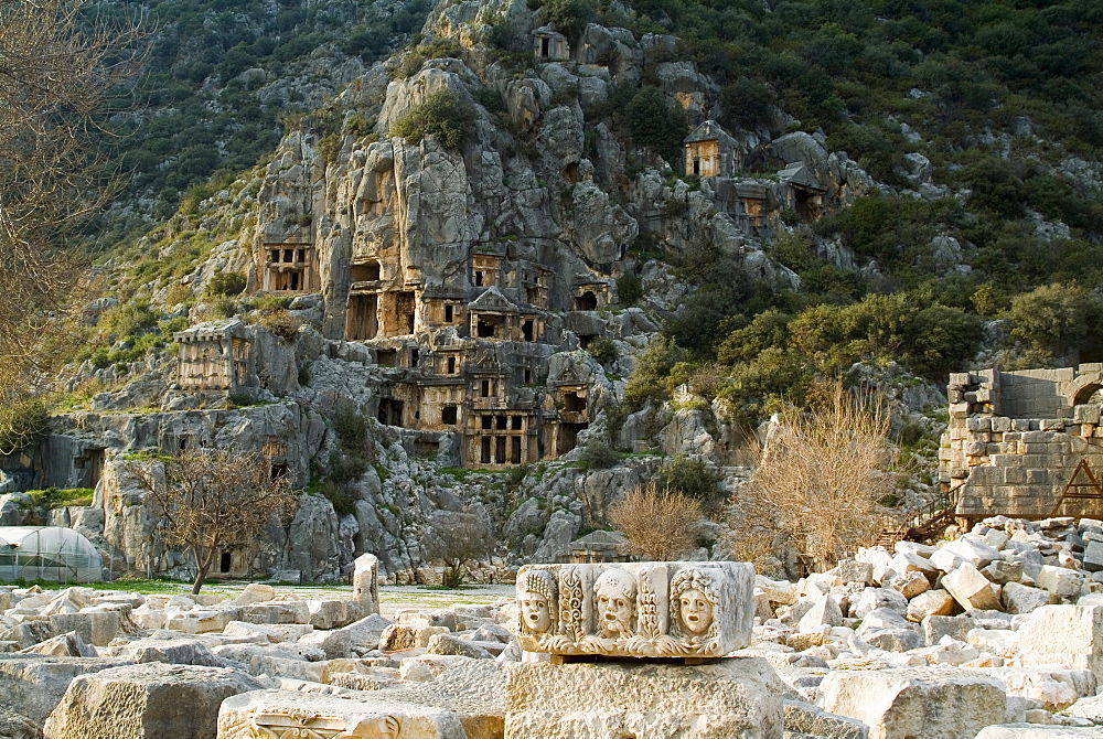 Greco-Roman carved tombs, Myra, Anatolia, Turkey, Asia Minor, Eurasia