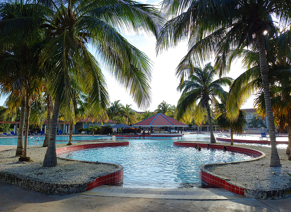 Swimming pool and palm trees, Cayo Santa Maria, Cuba, West Indies, Caribbean, Central America