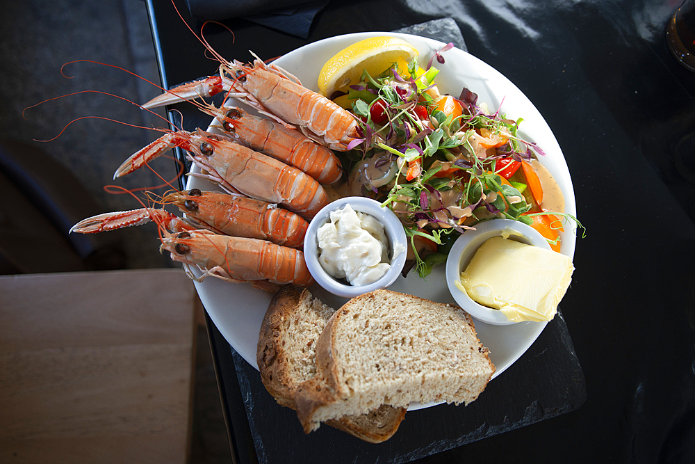 Langoustine dinner, Lochinver, Highlands, Scotland, United Kingdom, Europe