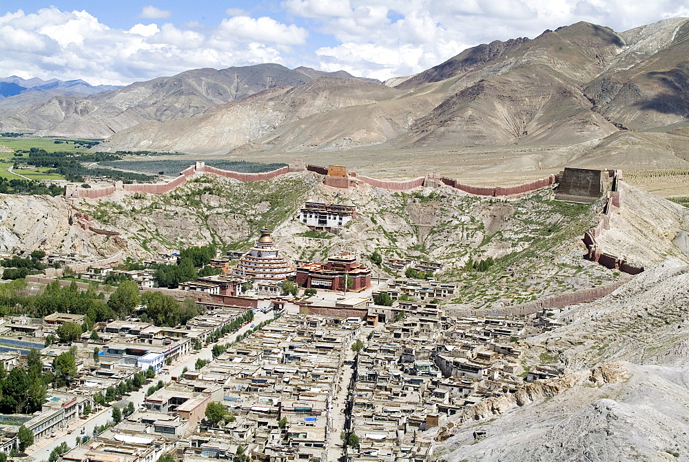 View from Fort, including Kumbum, Gyantse, Tibet, China, Asia