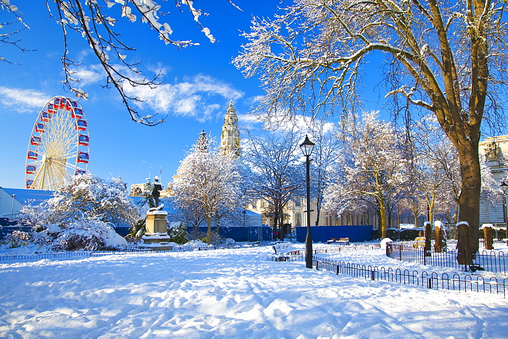 City Hall, Snow, Cathays Park, Civic Centre, Cardiff, Wales, UK