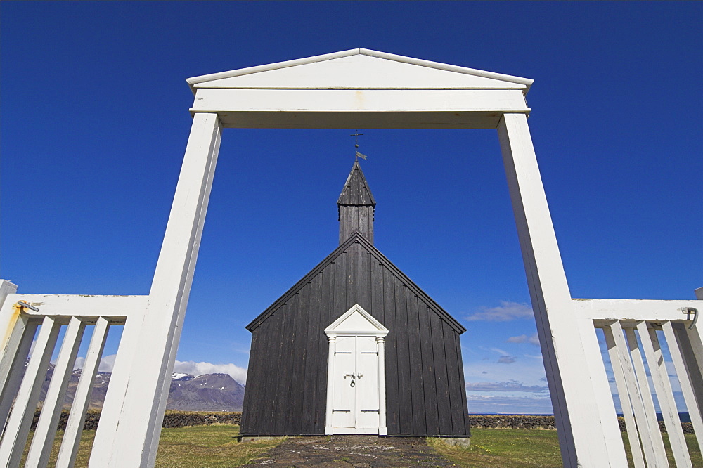 Black timber church at Budir, Snaefellsnes Peninsula, North West area, Iceland, Polar Regions