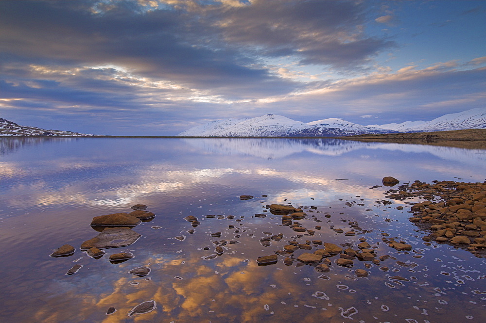 Sunset in Eyjafjordur, near Akureyri, North area, Iceland, Polar Regions