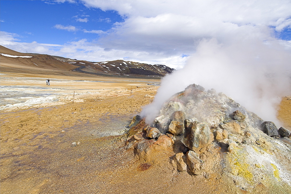 Steam jet at Namaskard thermal area, Hverarond, near Lake Myvatn, North area, Iceland, Polar Regions