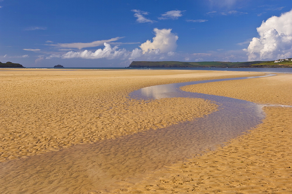 Sand patterns and low tide at Harbour Cove, River Camel estuary mouth near Padstow, North Cornwall, England, United Kingdom