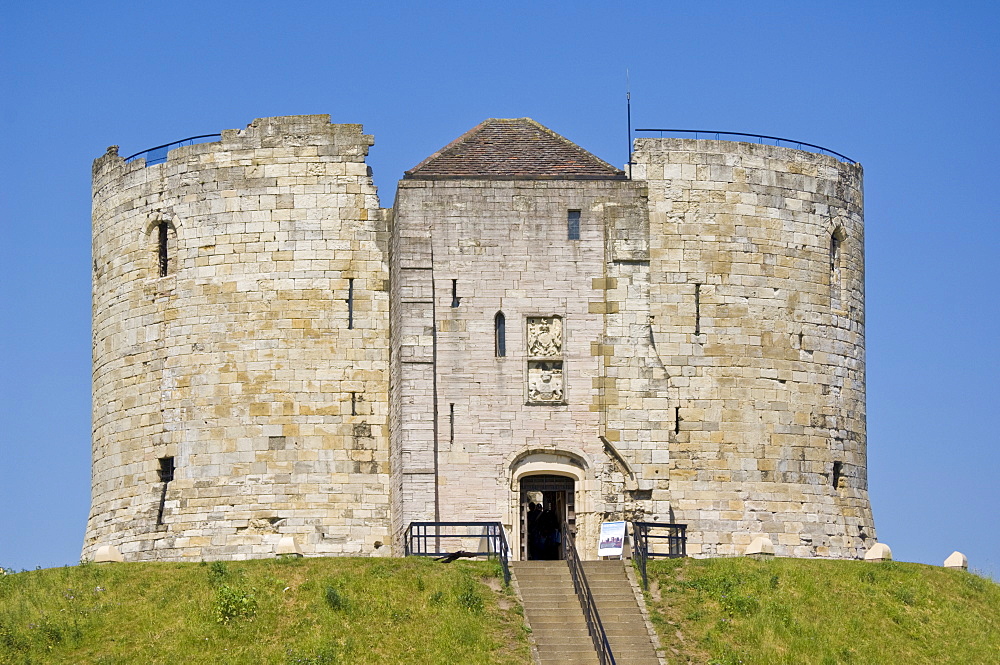 Clifford's Tower, the former Keep of York Castle, named after Roger de Clifford who was hanged there in 1322, York, Yorkshire, England, United Kingdom, Europe