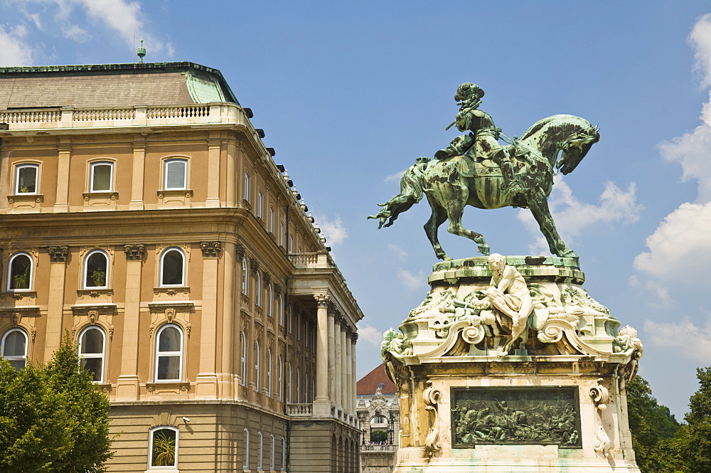 Equestrian statue of Prince Eugene of Savoy outside the Hungarian National Gallery, part of the royal palace, Buda castle, Castle district, Budapest, Hungary, Europe