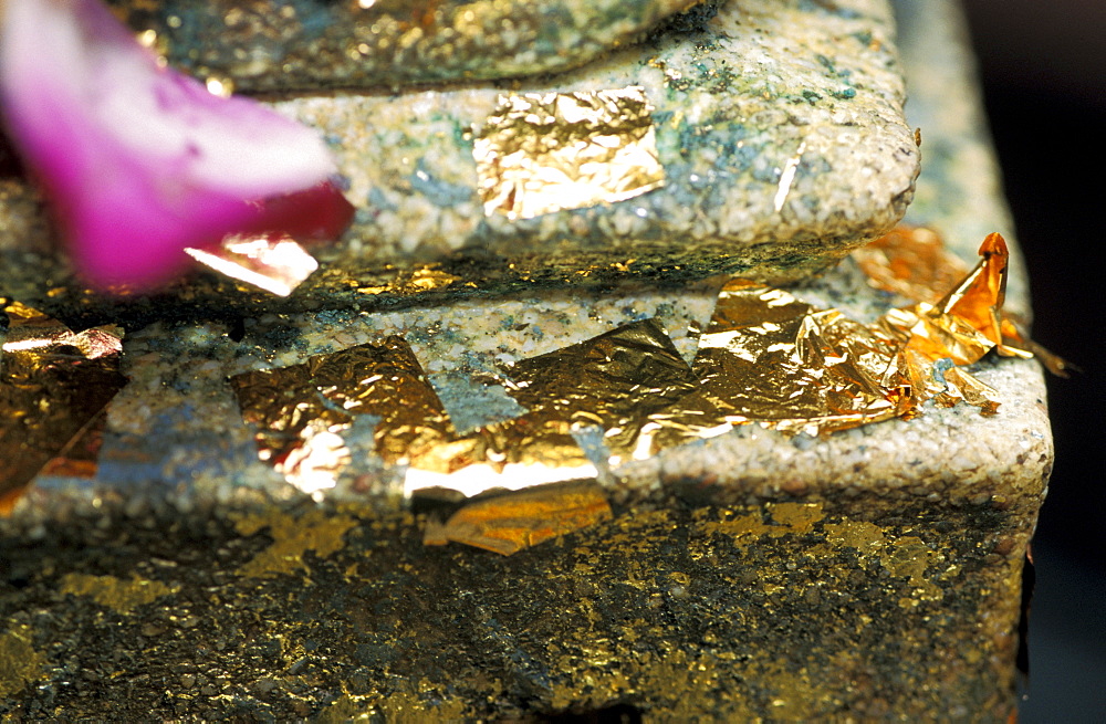 Thailand, Bangkok, Grand Palace And Wat Phra Keo (Emerald Buddha Temple), Close-Up On A Buddha Statue Gilted With Gold Leaves Offered By Believers