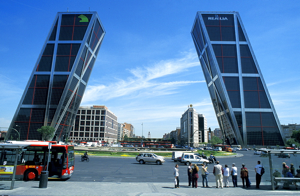 Spain, Madrid, Plaza De Castilla Square & Kio Towers