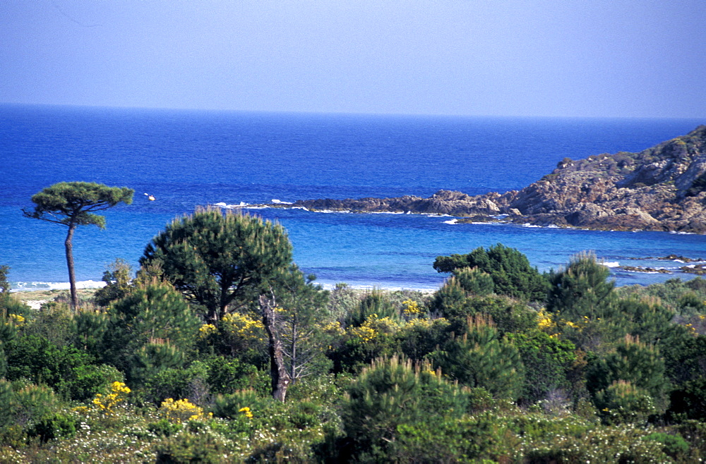 France, Corsica Island, Corse-Du-Sud, East Coast, Pinarellu Gulf & Genovese Tower