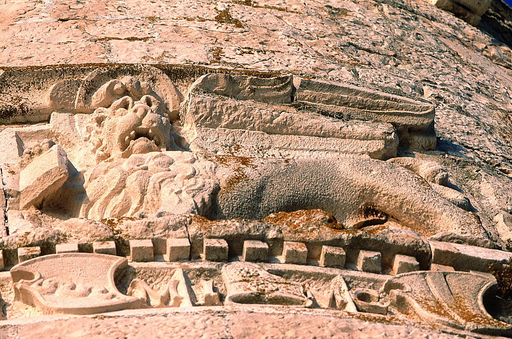 Croatia, Dalmatia, Dalmatian Coast, Fortified City Of Dubrovnik, Close Up Of A Venetian Lion Relief On A Rampart Tower