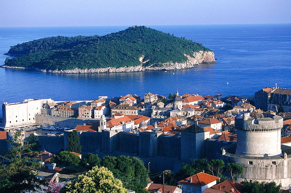 Croatia, Dalmatia, Dalmatian Coast, Fortified City Of Dubrovnik, Overview On The Fortified Old City, On Right The Minceta Fortress