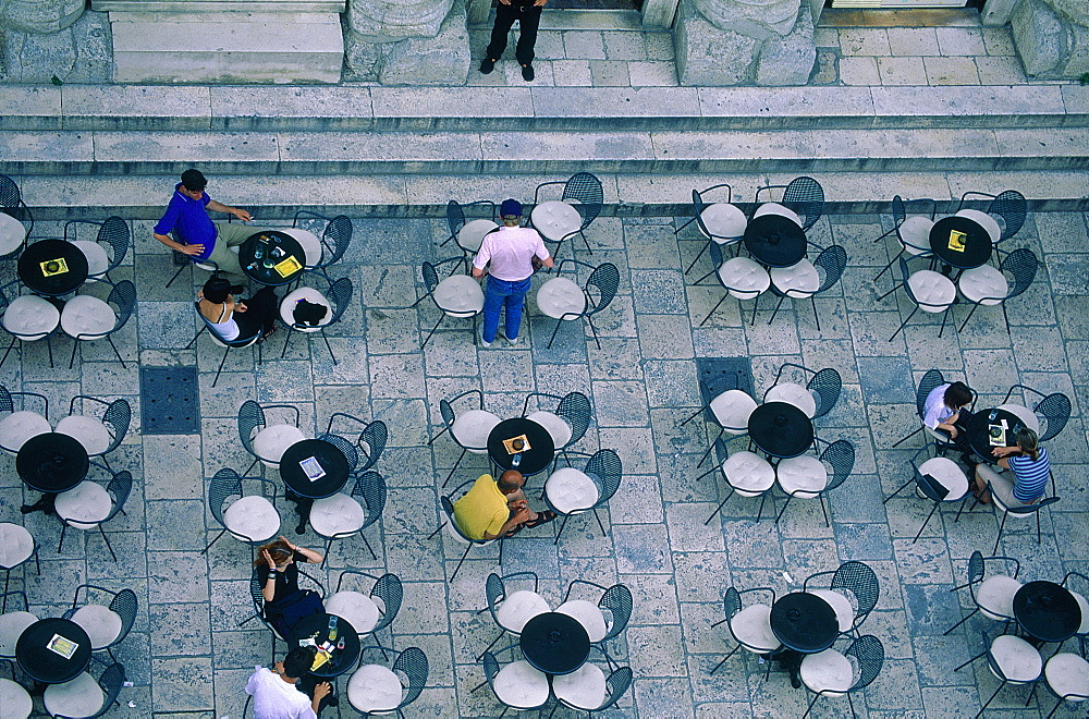 Croatia, Dalmatia, Dalmatian Coast, Split, Overview On A Cafe Terrace In The Old City From The Cathedral Belfry, 